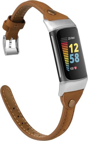 سوار جلدي من Wearlizer متوافق مع Fitbit Charge 5 Bands/Fitbit Charge 6 Bands للنساء والرجال، حزام ساعة جلد نحيف بديل لملحقات سوار المعصم لـ Fitbit Charge 6 5 Band in Kuwait