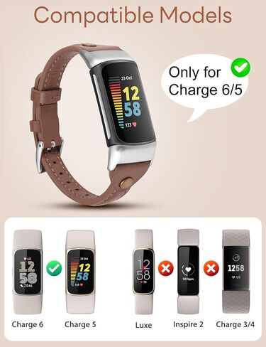 سوار جلدي من Wearlizer متوافق مع Fitbit Charge 5 Bands/Fitbit Charge 6 Bands للنساء والرجال، حزام ساعة جلد نحيف بديل لملحقات سوار المعصم لـ Fitbit Charge 6 5 Band in Kuwait
