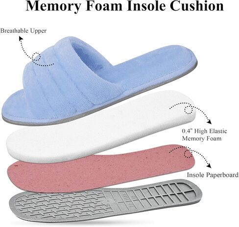 شبشب نسائي من DL مصنوع من الإسفنج الذكي مفتوح عند الأصابع مع بطانة مريحة من قماش تيري، سهل الارتداء في المنزل، صنادل سبا مع نعل مطاطي داخلي وخارجي، أزرق، 5-6 in Kuwait