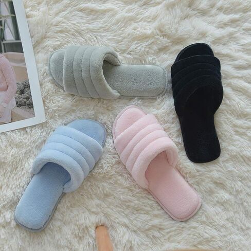 شبشب نسائي من DL مصنوع من الإسفنج الذكي مفتوح عند الأصابع مع بطانة مريحة من قماش تيري، سهل الارتداء في المنزل، صنادل سبا مع نعل مطاطي داخلي وخارجي، أزرق، 5-6 in Kuwait