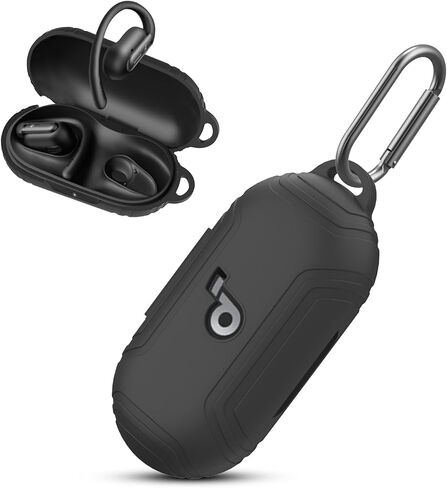 for Soundcore by Anker V30i Case Cover, Soft Silicone Protective Portable Scratch Shock Resistant Logo Visible Design Cover Compatible with Anker V30i Charging Case with Carabiner(Black) in Saudi Arabia