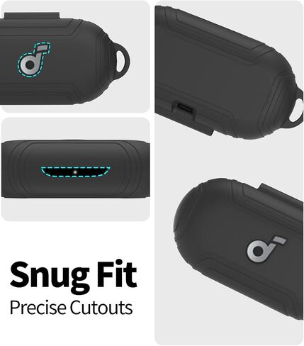 for Soundcore by Anker V30i Case Cover, Soft Silicone Protective Portable Scratch Shock Resistant Logo Visible Design Cover Compatible with Anker V30i Charging Case with Carabiner(Black) in Saudi Arabia