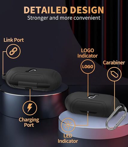 for Soundcore by Anker V30i Case Cover, Soft Silicone Protective Portable Scratch Shock Resistant Logo Visible Design Cover Compatible with Anker V30i Charging Case with Carabiner(Black) in Saudi Arabia