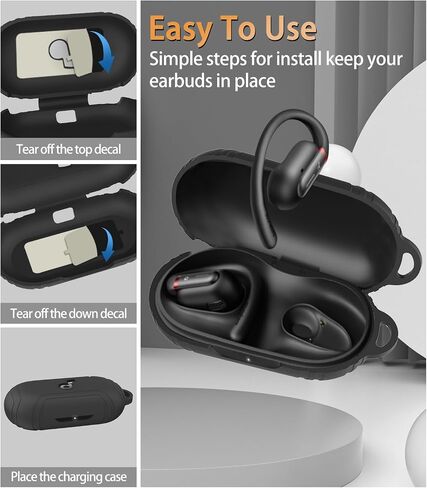 for Soundcore by Anker V30i Case Cover, Soft Silicone Protective Portable Scratch Shock Resistant Logo Visible Design Cover Compatible with Anker V30i Charging Case with Carabiner(Black) in Saudi Arabia