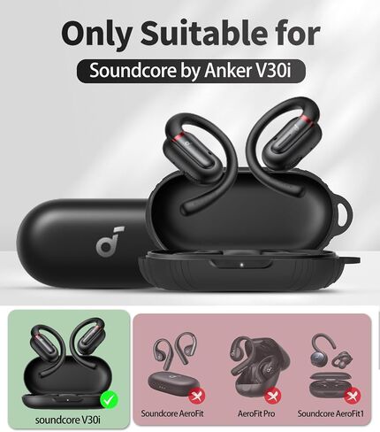 for Soundcore by Anker V30i Case Cover, Soft Silicone Protective Portable Scratch Shock Resistant Logo Visible Design Cover Compatible with Anker V30i Charging Case with Carabiner(Black) in Saudi Arabia