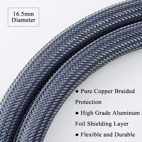 HiFi Power Cable AC Power Cord 3-Prong US Plug, 12AWG Audiophile Power Line with Braided Sleeves for Power Filter, Turntable, Amplifier, CD Player, Black Plug, 3.3FT/ 1m in Saudi Arabia