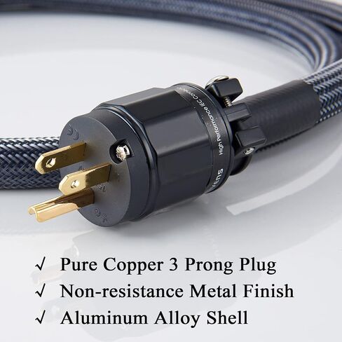 HiFi Power Cable AC Power Cord 3-Prong US Plug, 12AWG Audiophile Power Line with Braided Sleeves for Power Filter, Turntable, Amplifier, CD Player, Black Plug, 3.3FT/ 1m in Saudi Arabia