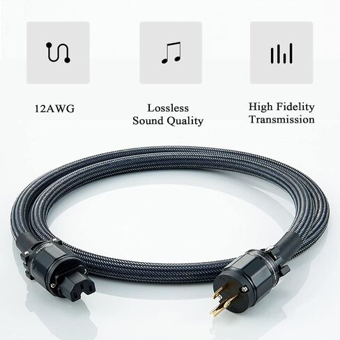 HiFi Power Cable AC Power Cord 3-Prong US Plug, 12AWG Audiophile Power Line with Braided Sleeves for Power Filter, Turntable, Amplifier, CD Player, Black Plug, 3.3FT/ 1m in Saudi Arabia