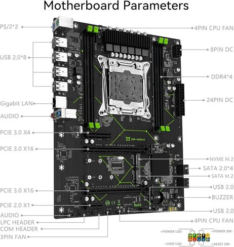 لوحة أم X99 للألعاب لمعالجات Intel Xeon E5 V3/V4 وCore i7، LGA 2011-3، DDR4، PCIe 3.0 جاهزة، Dual M.2، Gigabit LAN، USB 2.0، PS/2، SATA 3 جيجابت/ثانية، ATX، أبيض، MR9A، اللوحة الرئيسية للكمبيوتر in Kuwait