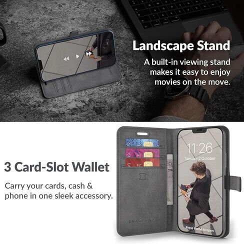 Snakehive iPhone 12 Vintage Wallet || Genuine Leather Wallet Phone Case || Real Leather with Viewing Stand & 3 Card Holder || Flip Folio Cover with Card Slot (Brown) in Saudi Arabia