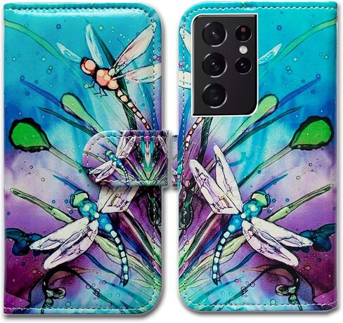 Bcov Galaxy S21 Ultra Case, Black Bird Green Leather Flip Phone Case Wallet Cover with Card Slot Holder Kickstand for Samsung Galaxy S21 Ultra in Saudi Arabia