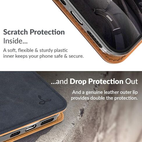 Snakehive iPhone 12 Vintage Wallet || Genuine Leather Wallet Phone Case || Real Leather with Viewing Stand & 3 Card Holder || Flip Folio Cover with Card Slot (Brown) in Kuwait