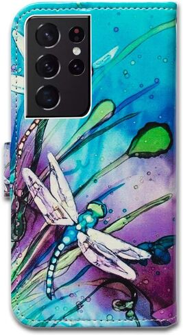 Bcov Galaxy S21 Ultra Case, Black Bird Green Leather Flip Phone Case Wallet Cover with Card Slot Holder Kickstand for Samsung Galaxy S21 Ultra in Saudi Arabia