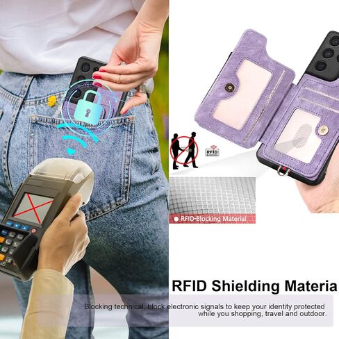S21 Ultra Case,Card Holder Wallet for Galaxy S21 Ultra Case,Magnetic,Ring Holder Stand,RFID-Blocking,Wrist Strap,Camera Protector,Leather Protective Flip Cover for Samsung S21 Ultra Case (Purple) in Saudi Arabia
