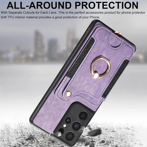 S21 Ultra Case,Card Holder Wallet for Galaxy S21 Ultra Case,Magnetic,Ring Holder Stand,RFID-Blocking,Wrist Strap,Camera Protector,Leather Protective Flip Cover for Samsung S21 Ultra Case (Purple) in Saudi Arabia