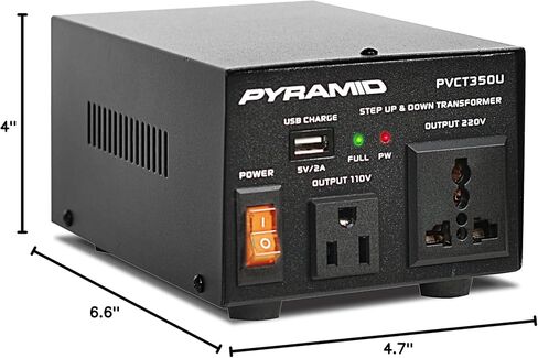 محول هرمي للأعلى والأسفل - محول جهد 350 وات مع منفذ شحن USB، محول طاقة المملكة المتحدة، تيار متردد 110/120 إلى 220/240 فولت بالعكس، 110 فولت/120 فولت/220 فولت/240 فولت جهد الإدخال PVCT350U in Kuwait