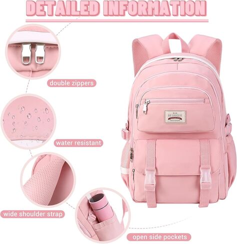 حقائب ظهر مدرسية من SCIONE للفتيات المراهقات - حقائب ظهر للكمبيوتر المحمول باللون الوردي مقاس 15.6 بوصة حقيبة الكتب الابتدائية للكلية المتوسطة وحقائب السفر النهارية للمراهقات والفتيات والطالبات in Kuwait