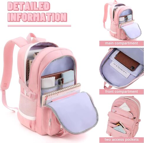 حقائب ظهر مدرسية من SCIONE للفتيات المراهقات - حقائب ظهر للكمبيوتر المحمول باللون الوردي مقاس 15.6 بوصة حقيبة الكتب الابتدائية للكلية المتوسطة وحقائب السفر النهارية للمراهقات والفتيات والطالبات in Kuwait
