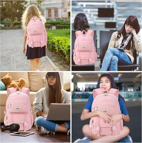 حقائب ظهر مدرسية من SCIONE للفتيات المراهقات - حقائب ظهر للكمبيوتر المحمول باللون الوردي مقاس 15.6 بوصة حقيبة الكتب الابتدائية للكلية المتوسطة وحقائب السفر النهارية للمراهقات والفتيات والطالبات in Kuwait