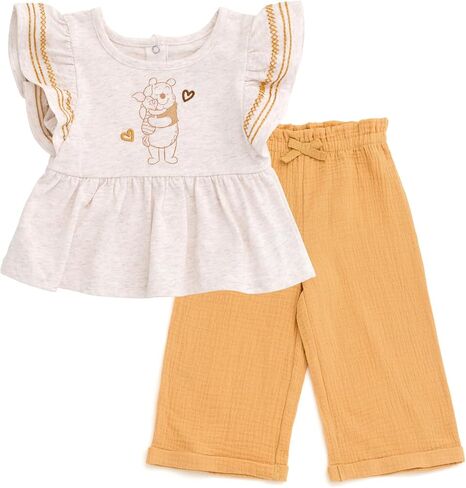 Disney Minnie Mouse Winnie the Pooh Peplum Tank Top & Cotton Gauze Pants Outfit Infant to Big Kid Sizes (12 Months - 10-12) in Kuwait