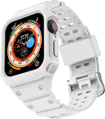 Band with Bumper Case Compatible for Apple Watch 45mm 44mm 42mm 41mm 40mm 38mm,Rugged Strap for iWatch Series 9 8 7 6 5 4 3 2 1 SE,Men Women Sport Protective Case Shockproof Wristband in Saudi Arabia