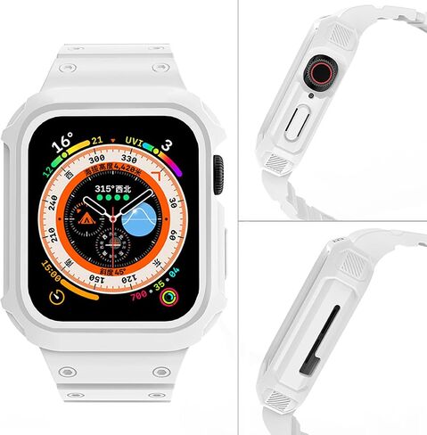 Band with Bumper Case Compatible for Apple Watch 45mm 44mm 42mm 41mm 40mm 38mm,Rugged Strap for iWatch Series 9 8 7 6 5 4 3 2 1 SE,Men Women Sport Protective Case Shockproof Wristband in Saudi Arabia