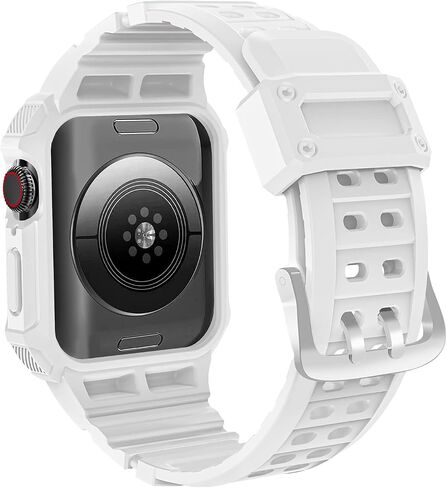 Band with Bumper Case Compatible for Apple Watch 45mm 44mm 42mm 41mm 40mm 38mm,Rugged Strap for iWatch Series 9 8 7 6 5 4 3 2 1 SE,Men Women Sport Protective Case Shockproof Wristband in Saudi Arabia