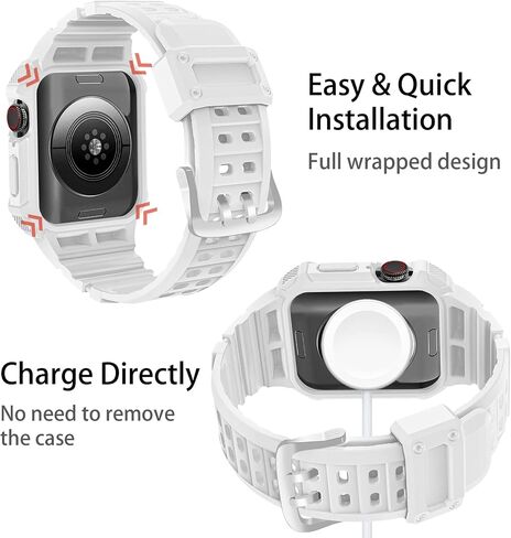 Band with Bumper Case Compatible for Apple Watch 45mm 44mm 42mm 41mm 40mm 38mm,Rugged Strap for iWatch Series 9 8 7 6 5 4 3 2 1 SE,Men Women Sport Protective Case Shockproof Wristband in Saudi Arabia