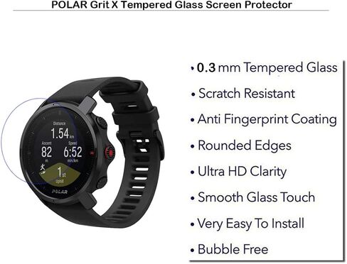 MOTONG For POLAR Grit X Screen Protector - Tempered Glass Screen Protectors For POLAR Grit X Watch,9 H Hardness,0.3mm Thickness,Made From Real Glass in Saudi Arabia