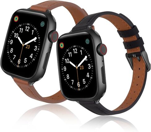 SEURE 2-pack Leather Bands Compatible with Apple Watch Band 38mm 40mm 41mm 42mm 44mm 45mm 49mm,Genuine Leather Band Slim Thin Strap for iWatch Ultra SE Series 9/8/7/6/5/4/3/2/1 in Saudi Arabia