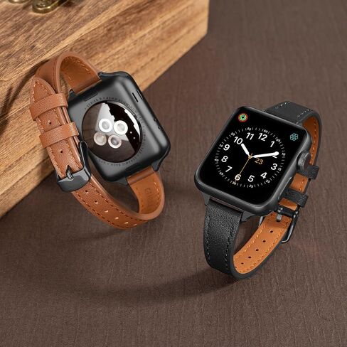 SEURE 2-pack Leather Bands Compatible with Apple Watch Band 38mm 40mm 41mm 42mm 44mm 45mm 49mm,Genuine Leather Band Slim Thin Strap for iWatch Ultra SE Series 9/8/7/6/5/4/3/2/1 in Saudi Arabia