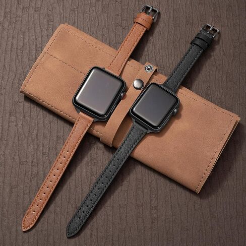 SEURE 2-pack Leather Bands Compatible with Apple Watch Band 38mm 40mm 41mm 42mm 44mm 45mm 49mm,Genuine Leather Band Slim Thin Strap for iWatch Ultra SE Series 9/8/7/6/5/4/3/2/1 in Saudi Arabia