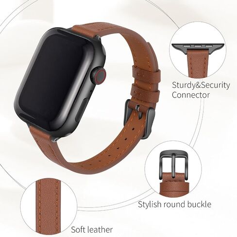 SEURE 2-pack Leather Bands Compatible with Apple Watch Band 38mm 40mm 41mm 42mm 44mm 45mm 49mm,Genuine Leather Band Slim Thin Strap for iWatch Ultra SE Series 9/8/7/6/5/4/3/2/1 in Saudi Arabia