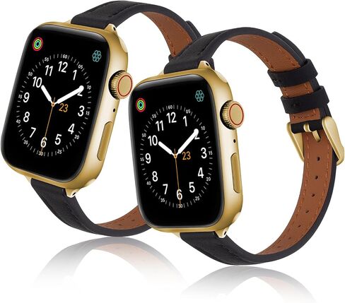 SEURE 2-pack Leather Bands Compatible with Apple Watch Band 38mm 40mm 41mm 42mm 44mm 45mm 49mm,Genuine Leather Band Slim Thin Strap for iWatch Ultra SE Series 9/8/7/6/5/4/3/2/1 in Saudi Arabia