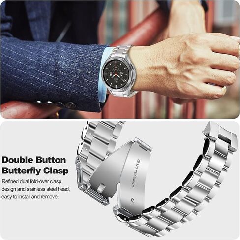 KOREDA No Gap Metal Bands Compatible with Samsung Galaxy Watch 7 FE 4 5 6 40mm 44mm/Galaxy Watch 6 Classic 43mm 47mm/Watch 5 Pro 45mm/4 Classic 42mm 46mm, Solid Business Stainless Steel Metal Strap for Men (Silver) in Saudi Arabia