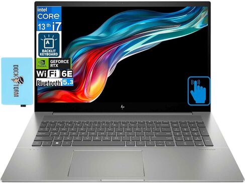 كمبيوتر محمول HP Envy شاشة لمس IPS FHD مقاس 17.3 بوصة (10 كور Intel i7-1355U، RTX 3050 4GB، 64GB RAM، 2TB PCIe SSD، Backlit KYB، 2 Thunderbolt 4، WiFi 6E، BT 5.3، Win11Pro) مع منفذ USB Hub DKZ المتوسع in Kuwait