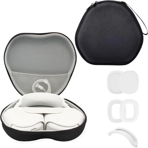 Case for Airpods Max Headphones, Hard Organizer Portable Carry Storage Bag, Travel Carrying Case with Silicone Case Cover, Waterproof Storage Bag for AirPods Max (Black Case+Black) in Saudi Arabia