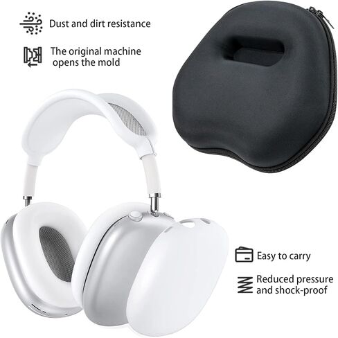 Case for Airpods Max Headphones, Hard Organizer Portable Carry Storage Bag, Travel Carrying Case with Silicone Case Cover, Waterproof Storage Bag for AirPods Max (Black Case+Black) in Saudi Arabia