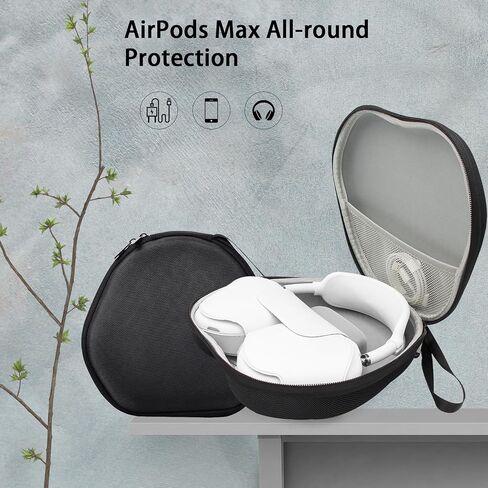 Case for Airpods Max Headphones, Hard Organizer Portable Carry Storage Bag, Travel Carrying Case with Silicone Case Cover, Waterproof Storage Bag for AirPods Max (Black Case+Black) in Saudi Arabia