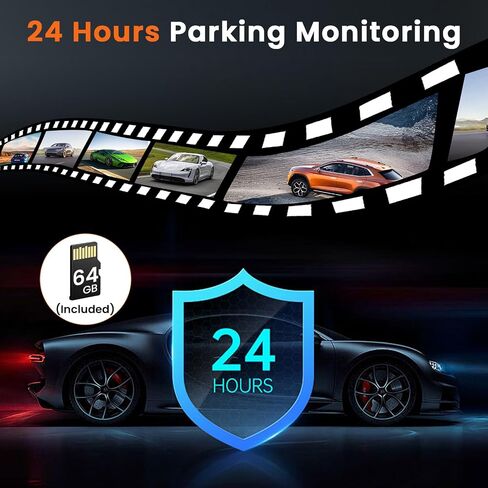 Hikity 10.8 Inch 3 Channel Mirror Dash Cam for Cars, 2K Front Camera, 1080P Inside and Rear View Camera, WiFi Video, App Control, G-Sensor, 24H Parking Monitor, Guide Line, 64G TF Card, Black in Saudi Arabia
