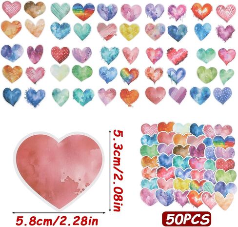 Love Stickers, 50 Pcs Vinyl Cute Heart Stickers for Scrapbookin Multicolor Waterproof Valentine's Day Stickers for Laptop Journaling Water Bottles Phone Case Skateboard Decorations Suitcase Luggage in Saudi Arabia
