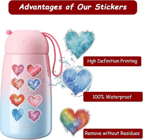Love Stickers, 50 Pcs Vinyl Cute Heart Stickers for Scrapbookin Multicolor Waterproof Valentine's Day Stickers for Laptop Journaling Water Bottles Phone Case Skateboard Decorations Suitcase Luggage in Saudi Arabia
