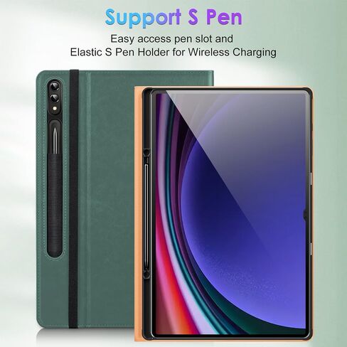 DTTO for Samsung Galaxy Tab S10 Ultra / S9 Ultra / S8 Ultra Case 2024/2023/2022, Premium Leather Business Folio Stand Cover with S Pen Holder for 14.6 Inch Tablet, Auto Wake/Sleep, Midnight Green in Saudi Arabia
