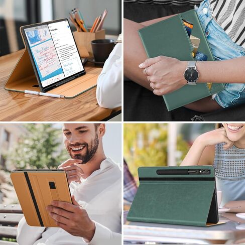 DTTO for Samsung Galaxy Tab S10 Ultra / S9 Ultra / S8 Ultra Case 2024/2023/2022, Premium Leather Business Folio Stand Cover with S Pen Holder for 14.6 Inch Tablet, Auto Wake/Sleep, Midnight Green in Saudi Arabia
