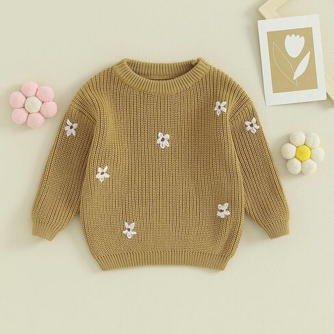 طفلة طفل متماسكة سترة الشتاء الملابس لطيف زهرة Crewneck كم طويل البلوز الوليد الرضع قمم الدافئة in Kuwait
