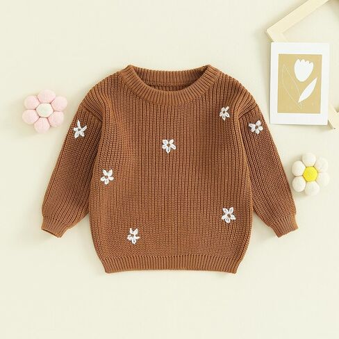 طفلة طفل متماسكة سترة الشتاء الملابس لطيف زهرة Crewneck كم طويل البلوز الوليد الرضع قمم الدافئة in Kuwait