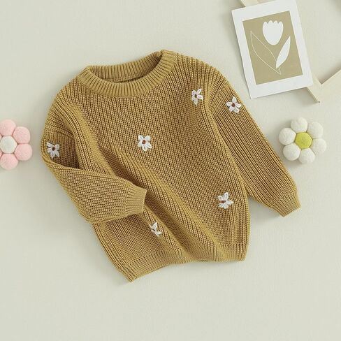 طفلة طفل متماسكة سترة الشتاء الملابس لطيف زهرة Crewneck كم طويل البلوز الوليد الرضع قمم الدافئة in Kuwait