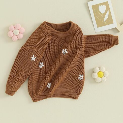 طفلة طفل متماسكة سترة الشتاء الملابس لطيف زهرة Crewneck كم طويل البلوز الوليد الرضع قمم الدافئة in Kuwait