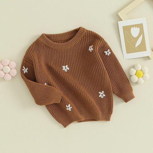 طفلة طفل متماسكة سترة الشتاء الملابس لطيف زهرة Crewneck كم طويل البلوز الوليد الرضع قمم الدافئة in Kuwait