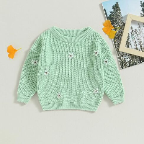 طفلة طفل متماسكة سترة الشتاء الملابس لطيف زهرة Crewneck كم طويل البلوز الوليد الرضع قمم الدافئة in Kuwait